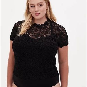 Black stretchy lace bodysuit.